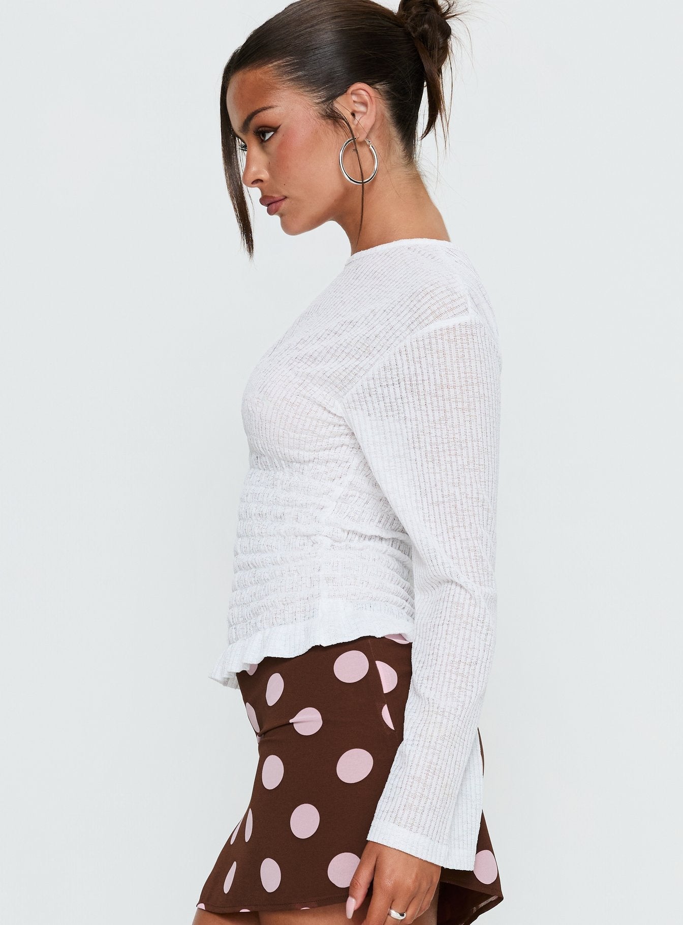 Bradly Shirred Long Sleeve Top White