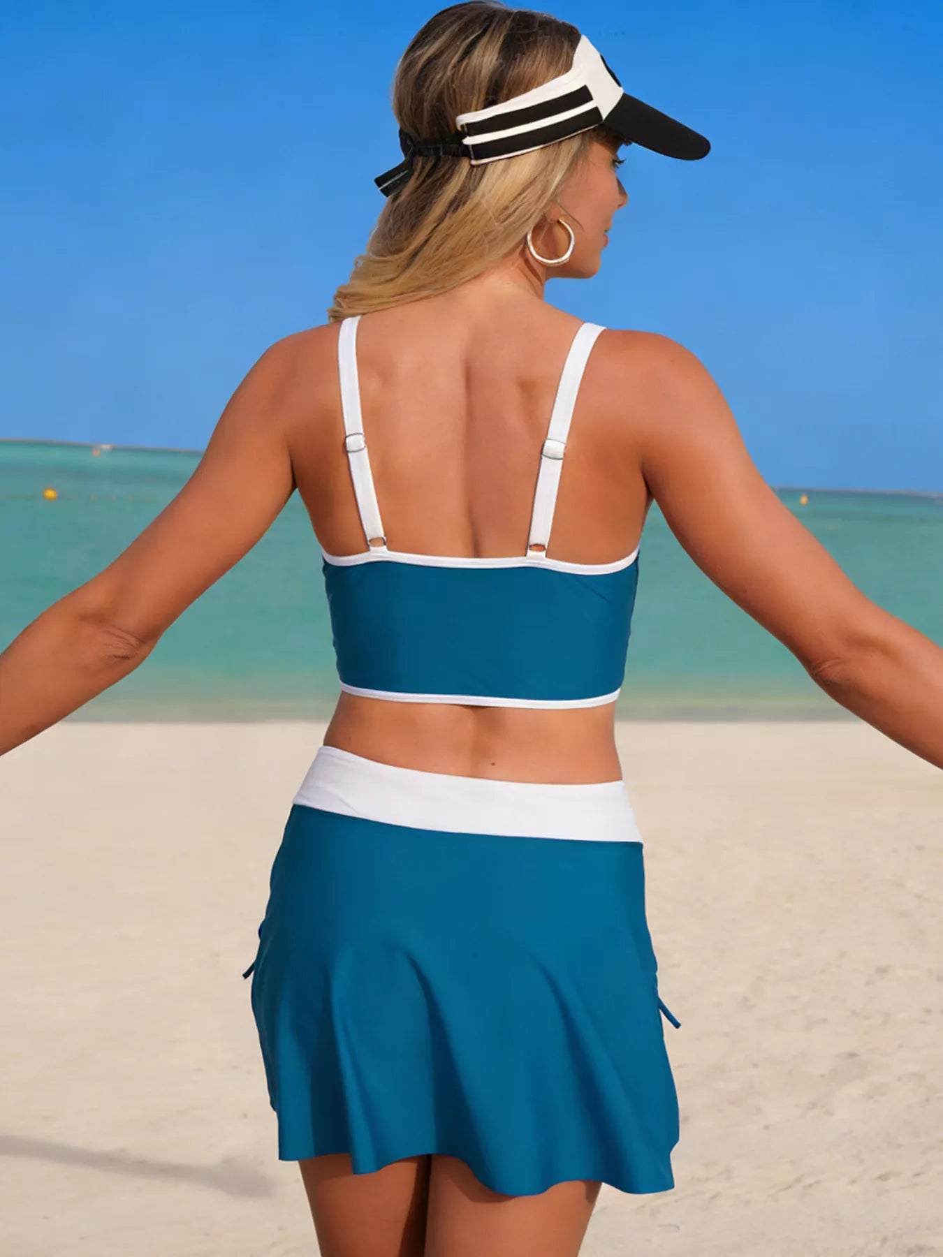 Hazel Blues® |  Contrast Trim Drawstring Swim Set