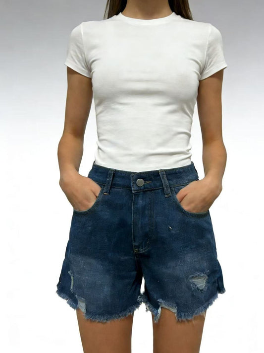 Hazel Blues® |  Distressed Frayed Hem Denim Shorts