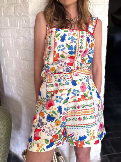 Hazel Blues® |  Floral Print Cami and Decorative Pocket Shorts Set