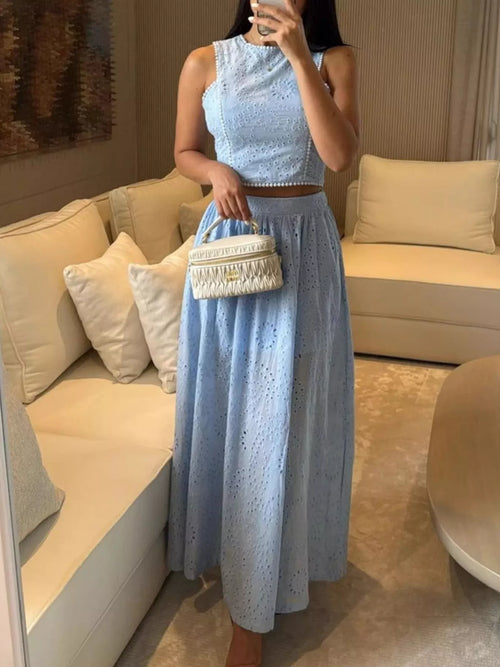 Hazel Blues® |  Eyelet Crop Top and Maxi Skirt Set