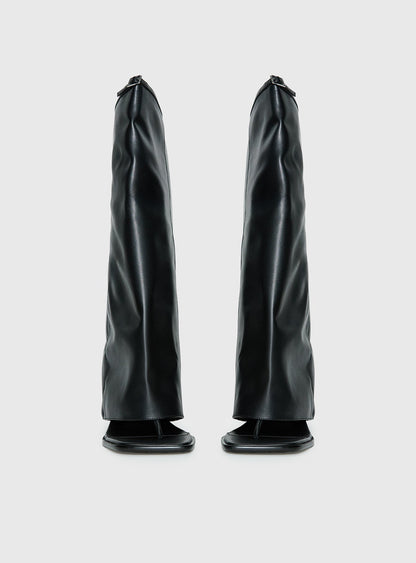 Burning Daylight Open Toe Knee High Boots Black