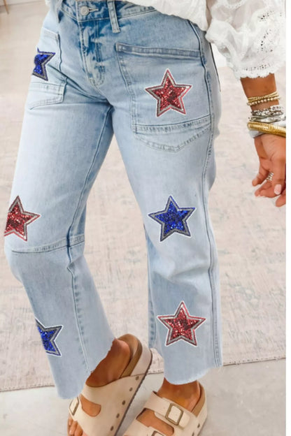 Hazel Blues® |  Star-Embellished Cropped Jeans