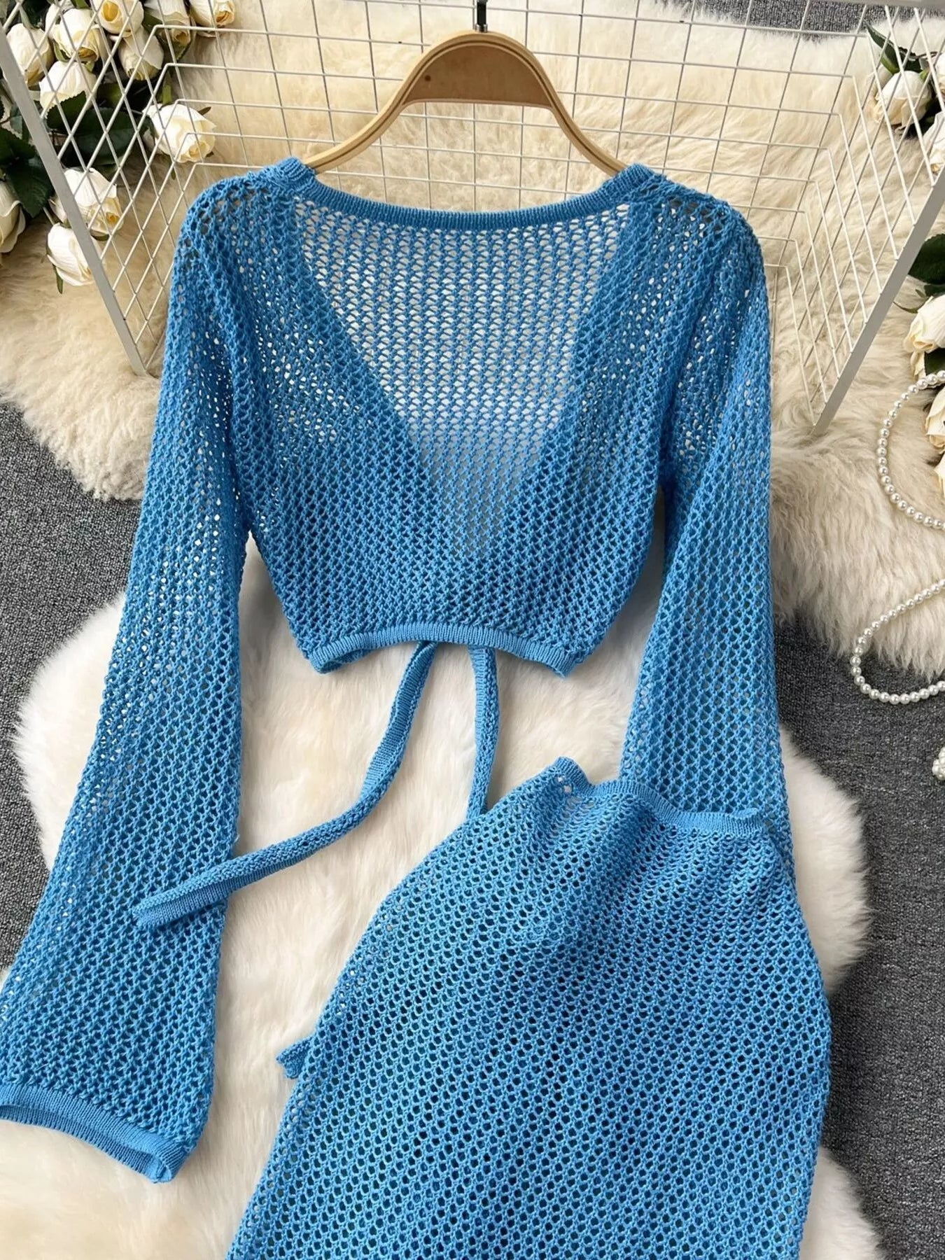 Hazel Blues® |  Knitted Crop Top and Slit Skirt Set