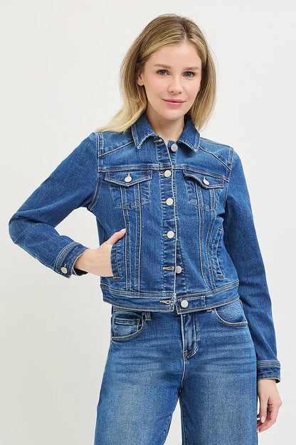 Hazel Blues® |  RISEN Basic Fitted Button Down Denim Jacket