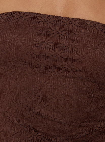 Cavalier Strapless Lace Mini Dress Chocolate