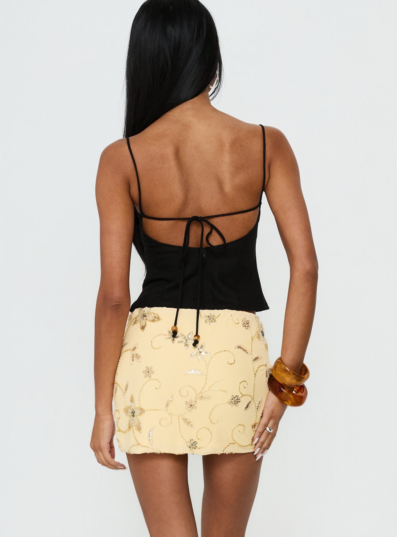 Calyra Embroidered Mini Skirt Butter Yellow