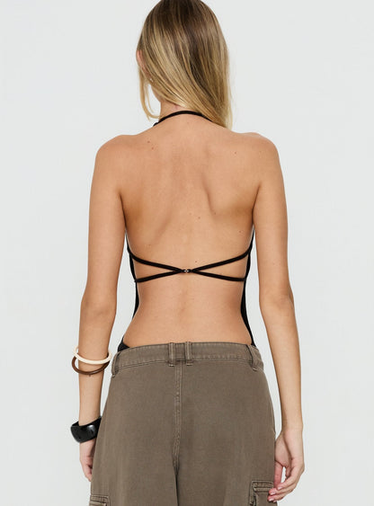 Cacilie Plunge Shell Bodysuit Black