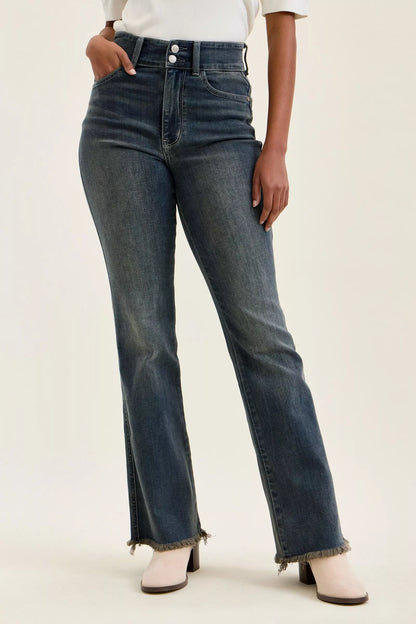 Hazel Blues® |  Judy Blue High Waist Double Button Frayed Hem Jeans