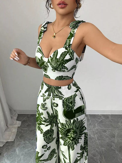 Hazel Blues® |  Floral Print Crop Top and Wide Leg Pants Set