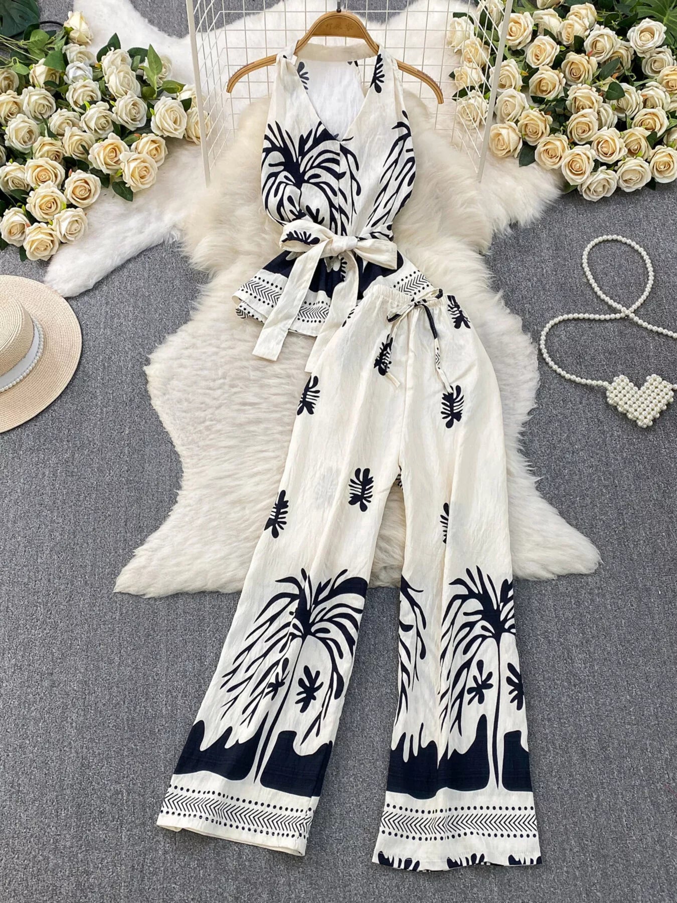 Hazel Blues® |  Printed Sleeveless Top and Wide Leg Pants Set