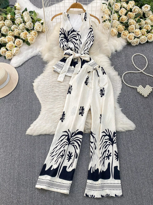 Hazel Blues® |  Printed Sleeveless Top and Wide Leg Pants Set