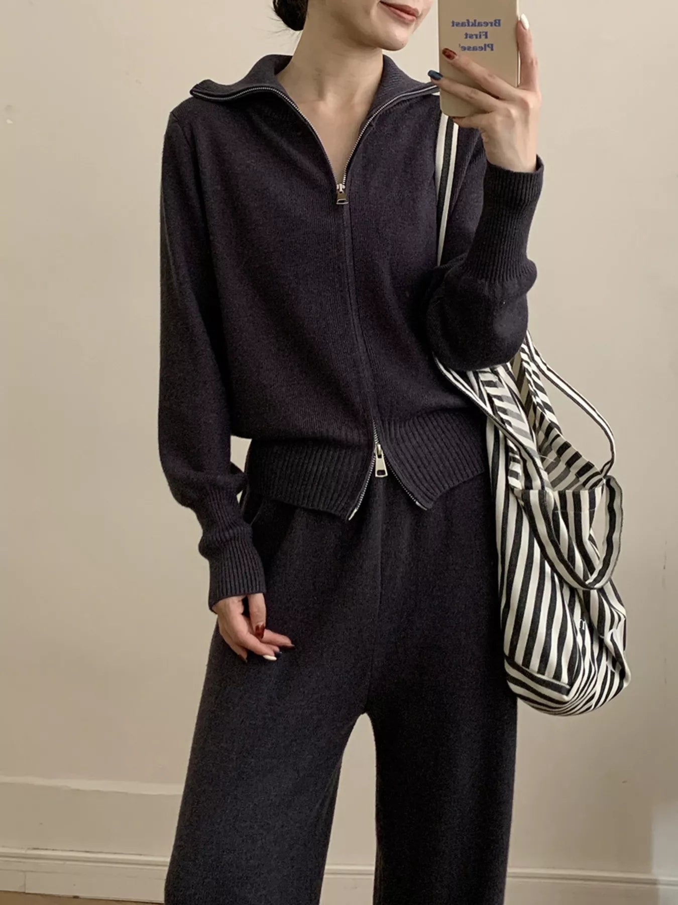 Hazel Blues® |  Zip Up Outerwear and Wide Leg Pants Set