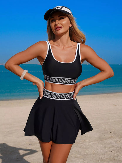 Hazel Blues® |  Contrast Trim Tank and Skort Swim Set