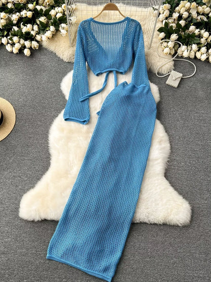 Hazel Blues® |  Knitted Crop Top and Slit Skirt Set