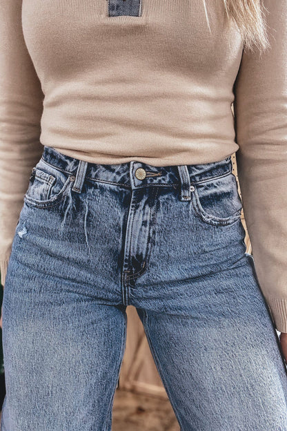 Hazel Blues® |  Ashleigh Blue Cuffed Straight Loose Jeans