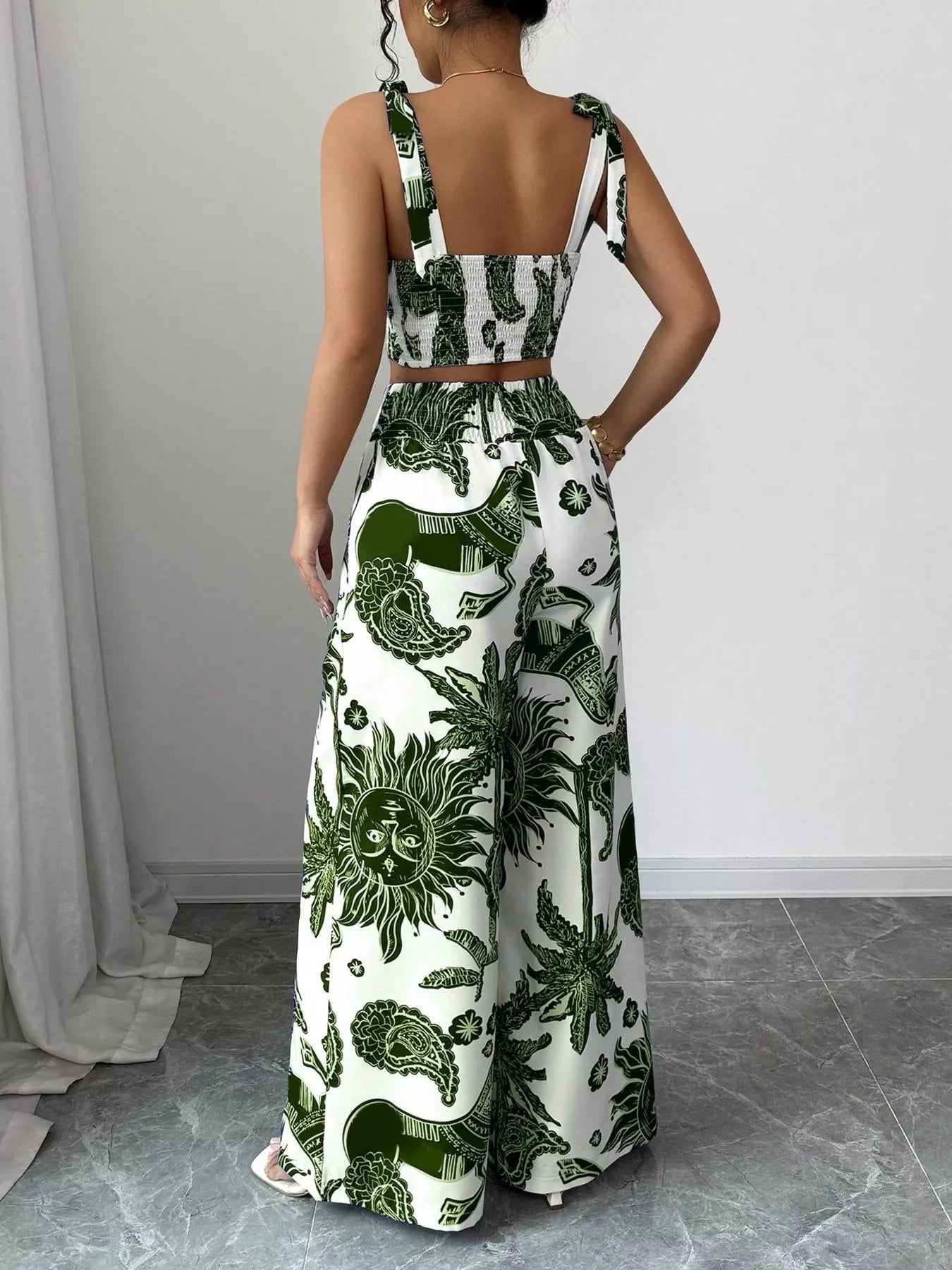 Hazel Blues® |  Floral Print Crop Top and Wide Leg Pants Set