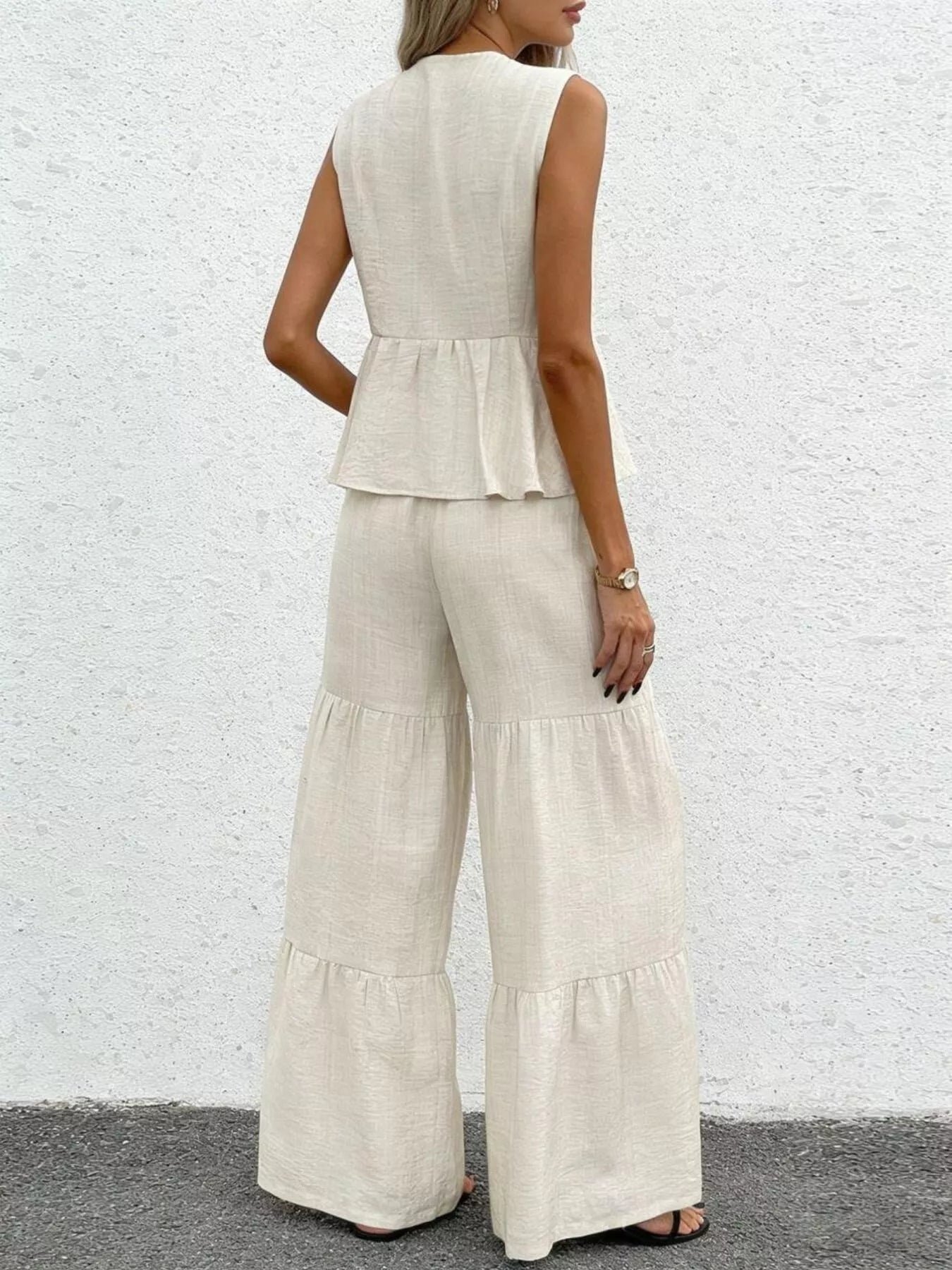 Hazel Blues® |  Sleeveless Tie-Front Top and Wide Leg Pants Set