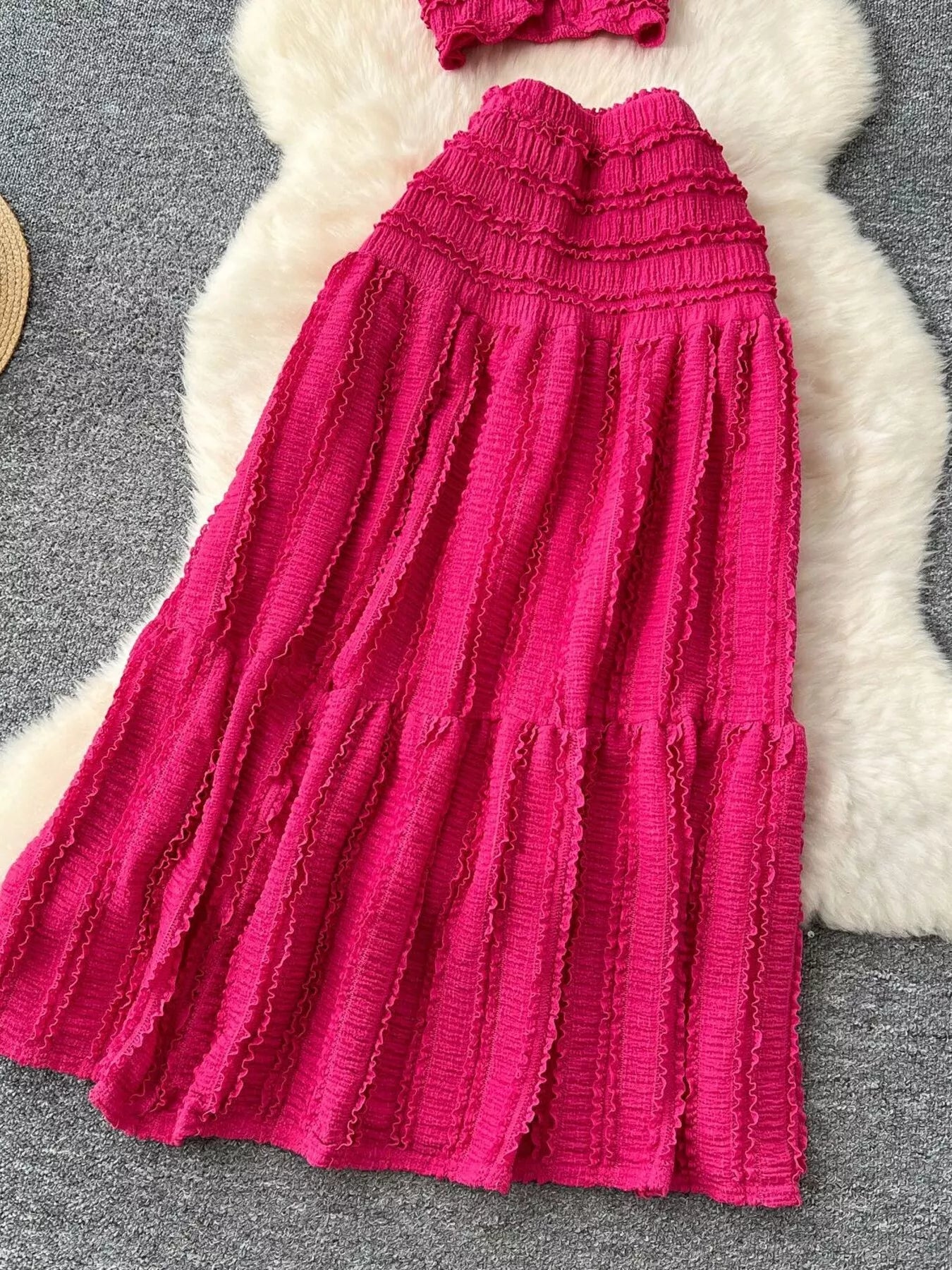Hazel Blues® |  Textured Crop Top and Tiered Skirt Set