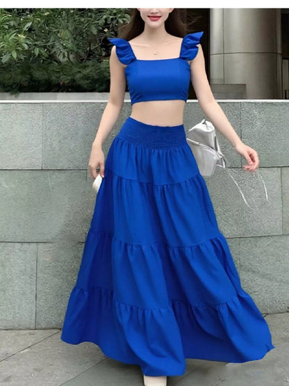 Hazel Blues® |  Crop Top and Tiered Maxi Skirt Set