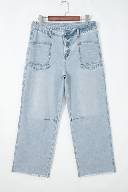 Hazel Blues® |  Beau Blue Frayed Cropped Straight Jeans