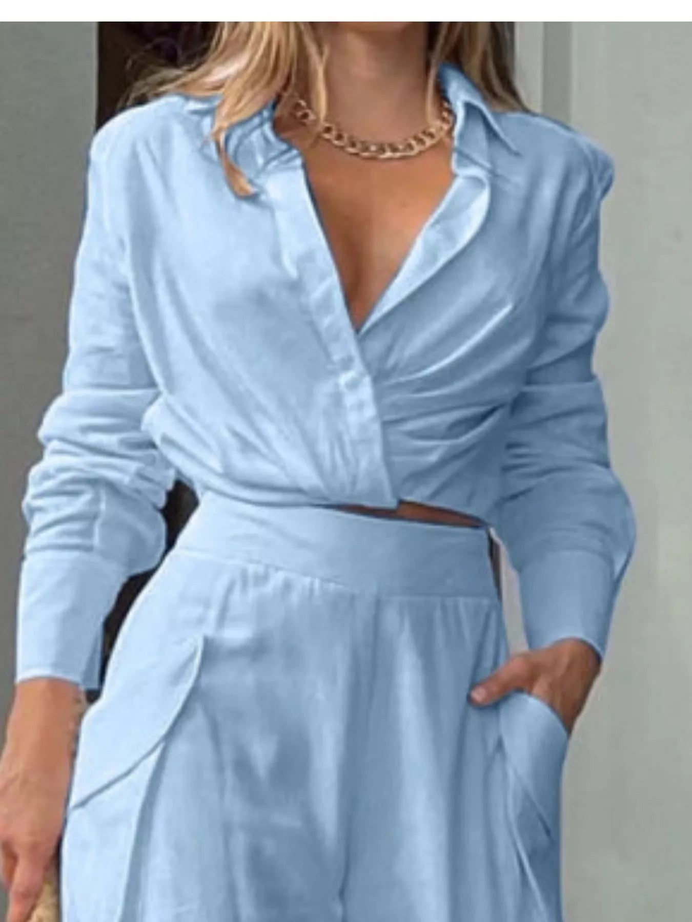 Hazel Blues® |  Long Sleeve Shirt and Wide Leg Pants Set