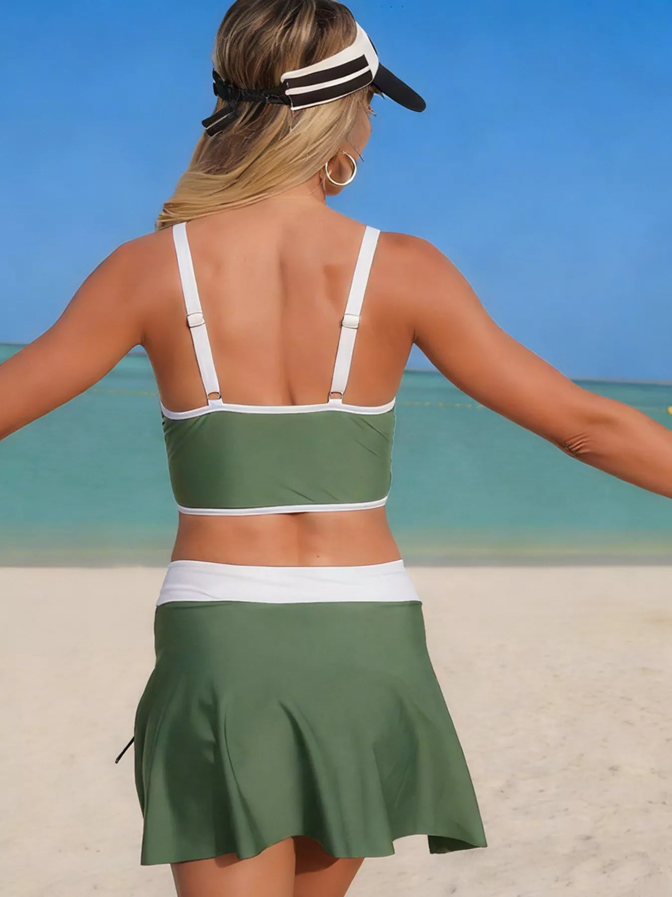 Hazel Blues® |  Contrast Trim Drawstring Swim Set