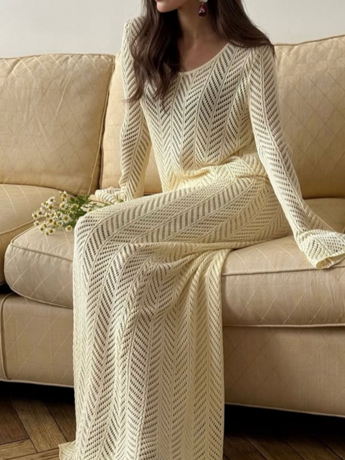 Hazel Blues® |  Openwork Long Sleeve Knit Top and Skirt Set
