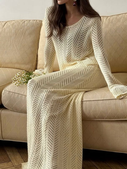 Hazel Blues® |  Openwork Long Sleeve Knit Top and Skirt Set