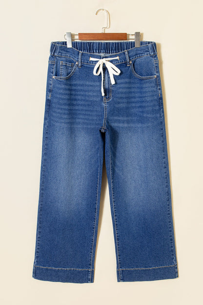 Hazel Blues® | Blue Acid Wash Contrast Lace-up Jeans