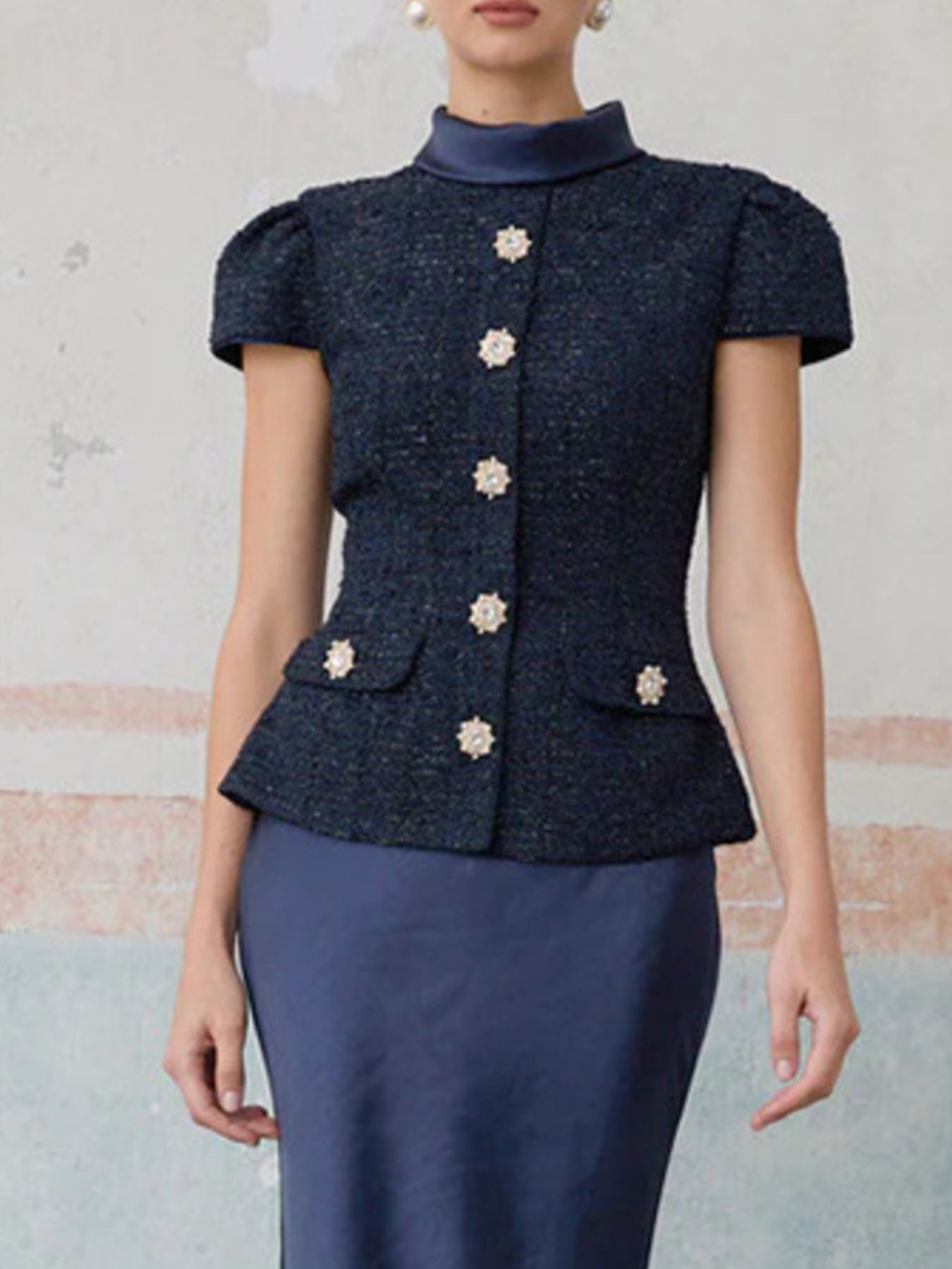 Hazel Blues® |  Tweed Jacket and Satin Skirt Set