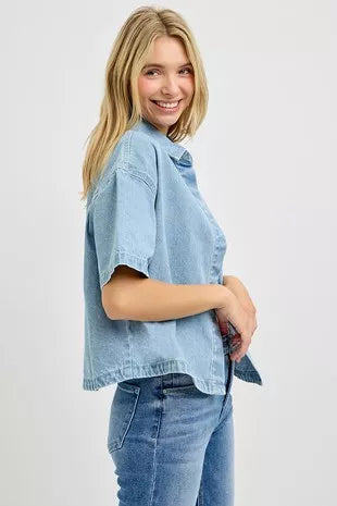 Hazel Blues® |  RISEN Oversized Half Sleeve Cropped Shirts