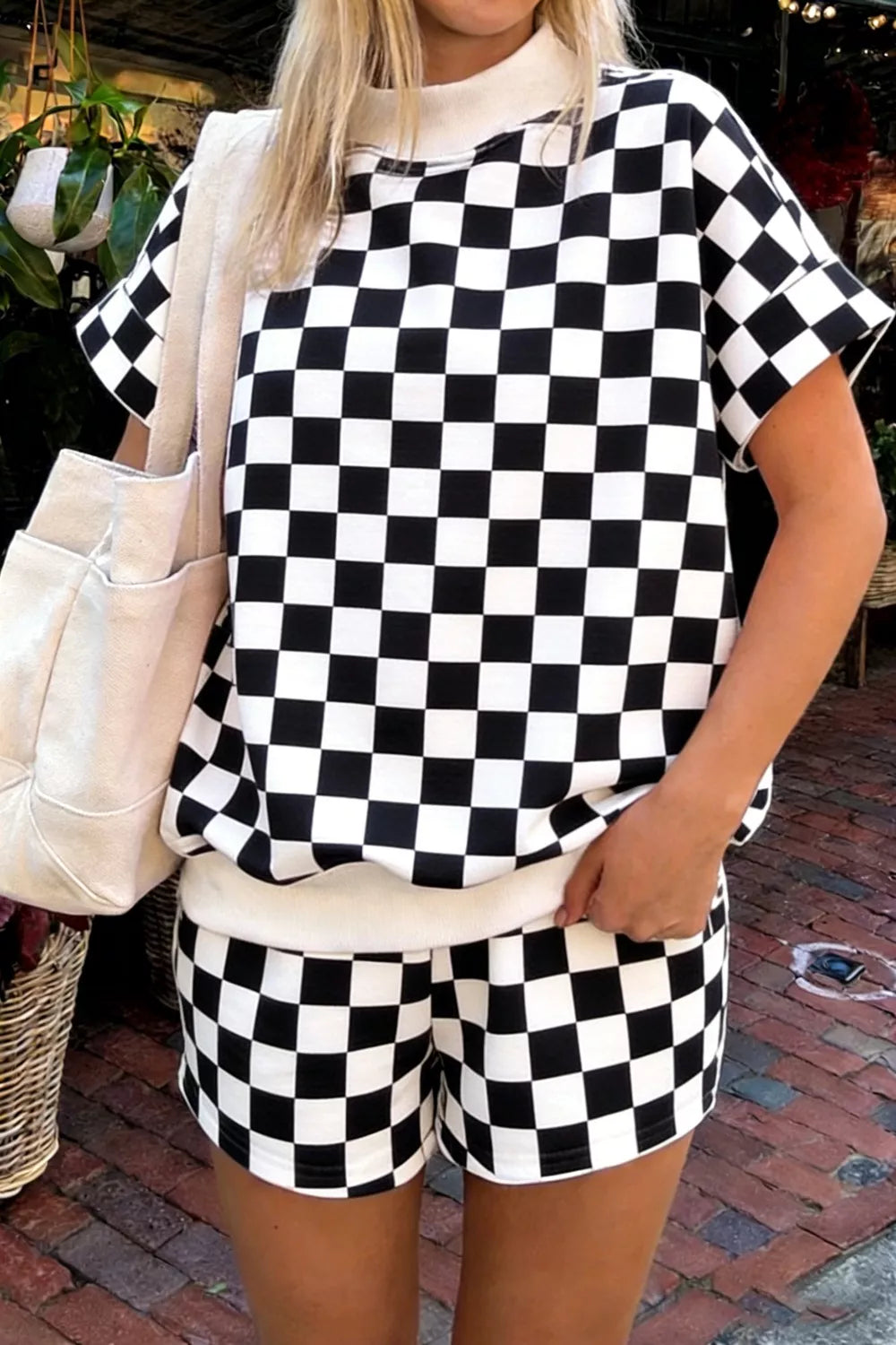Hazel Blues® |  Checkerboard Short Sleeve Tee and Shorts Set