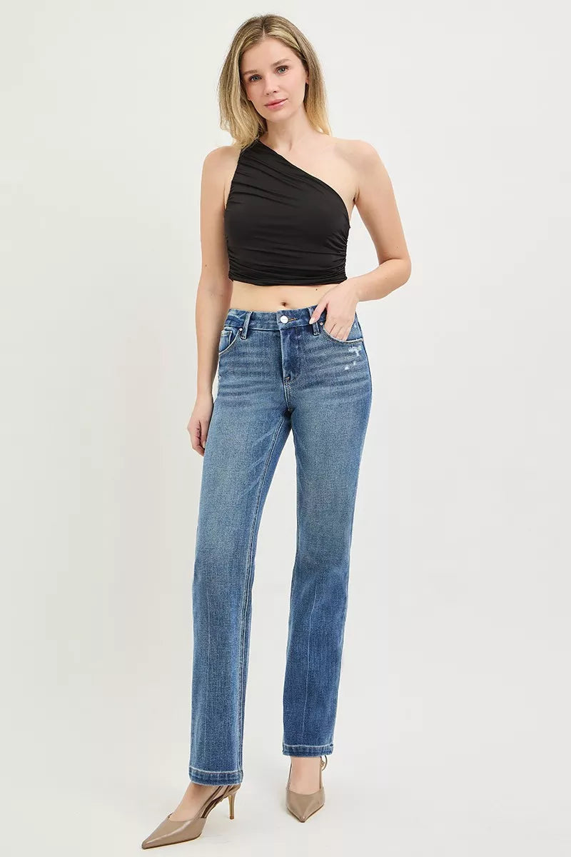 Hazel Blues® |  RISEN Tummy Control 4way Stretch Mid Rise Straight Crease Line