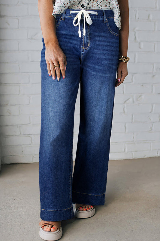 Hazel Blues® | Blue Acid Wash Contrast Lace-up Jeans