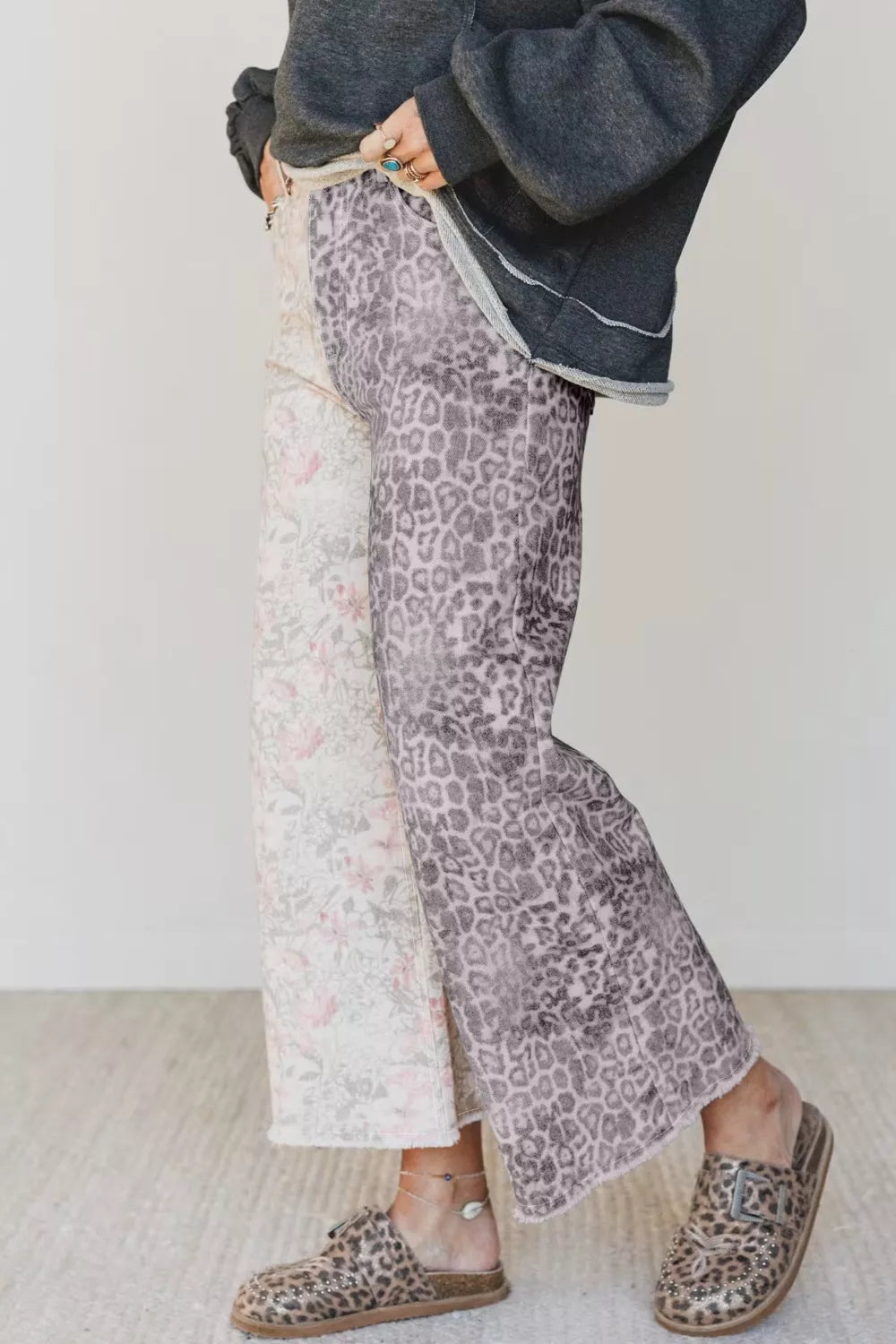 Hazel Blues® |  Wild Side Jeans | Leopard Floral Wide Leg Jeans