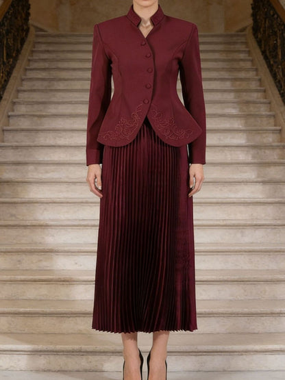 Hazel Blues® |  Button Up Long Sleeve Top and Pleated Skirt Set
