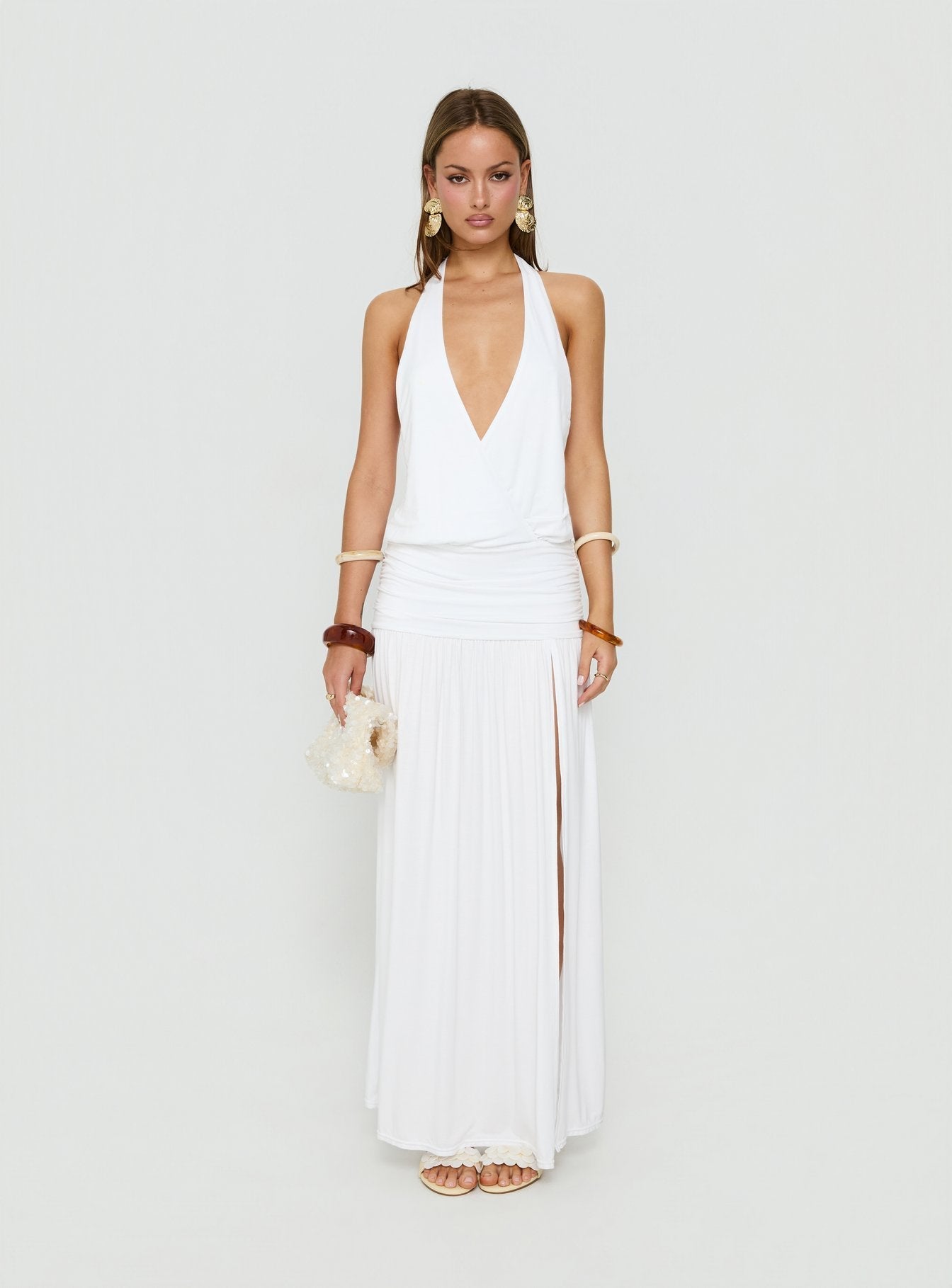Casanova Halter Wrap Maxi Dress White