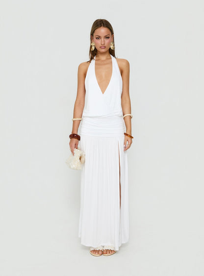 Casanova Halter Wrap Maxi Dress White