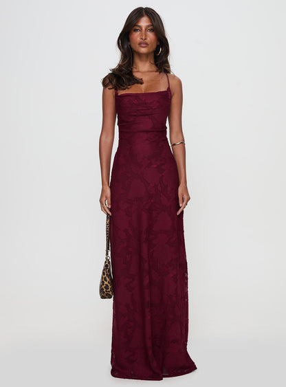 Celena Maxi Dress Burgundy Burnout