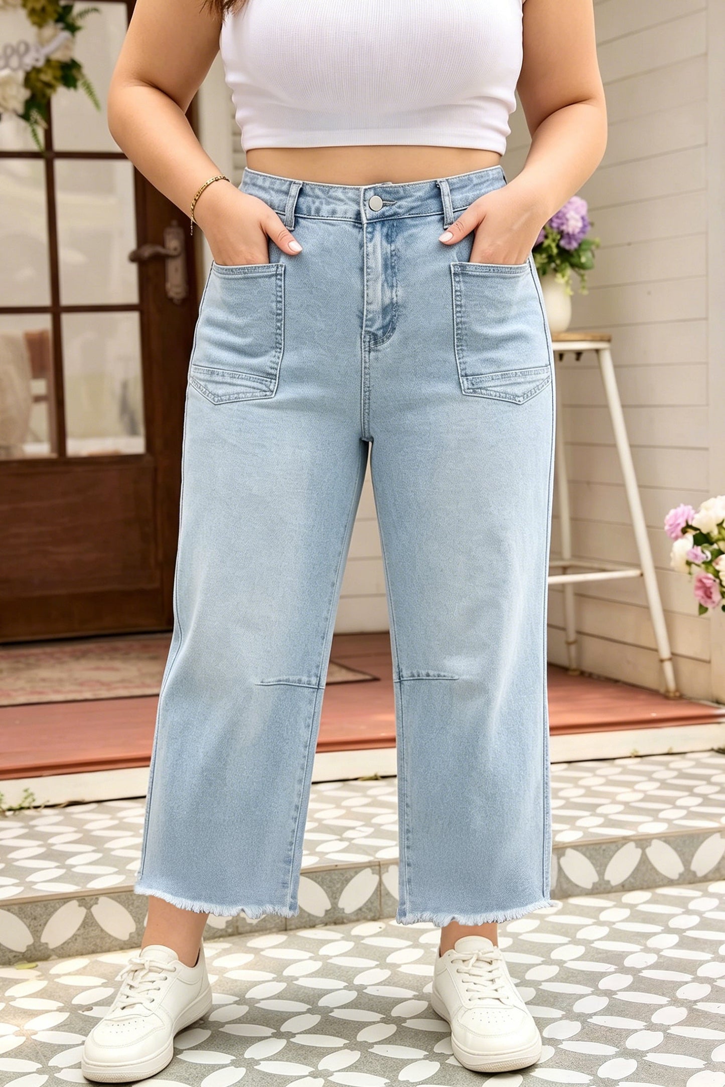 Hazel Blues® |  Easy Does It Jeans | Patchwork Pocketed Jeans