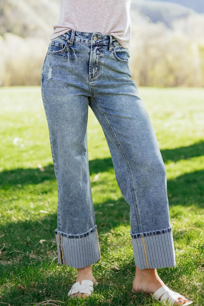 Hazel Blues® |  Cuffed Straight Loose Jeans