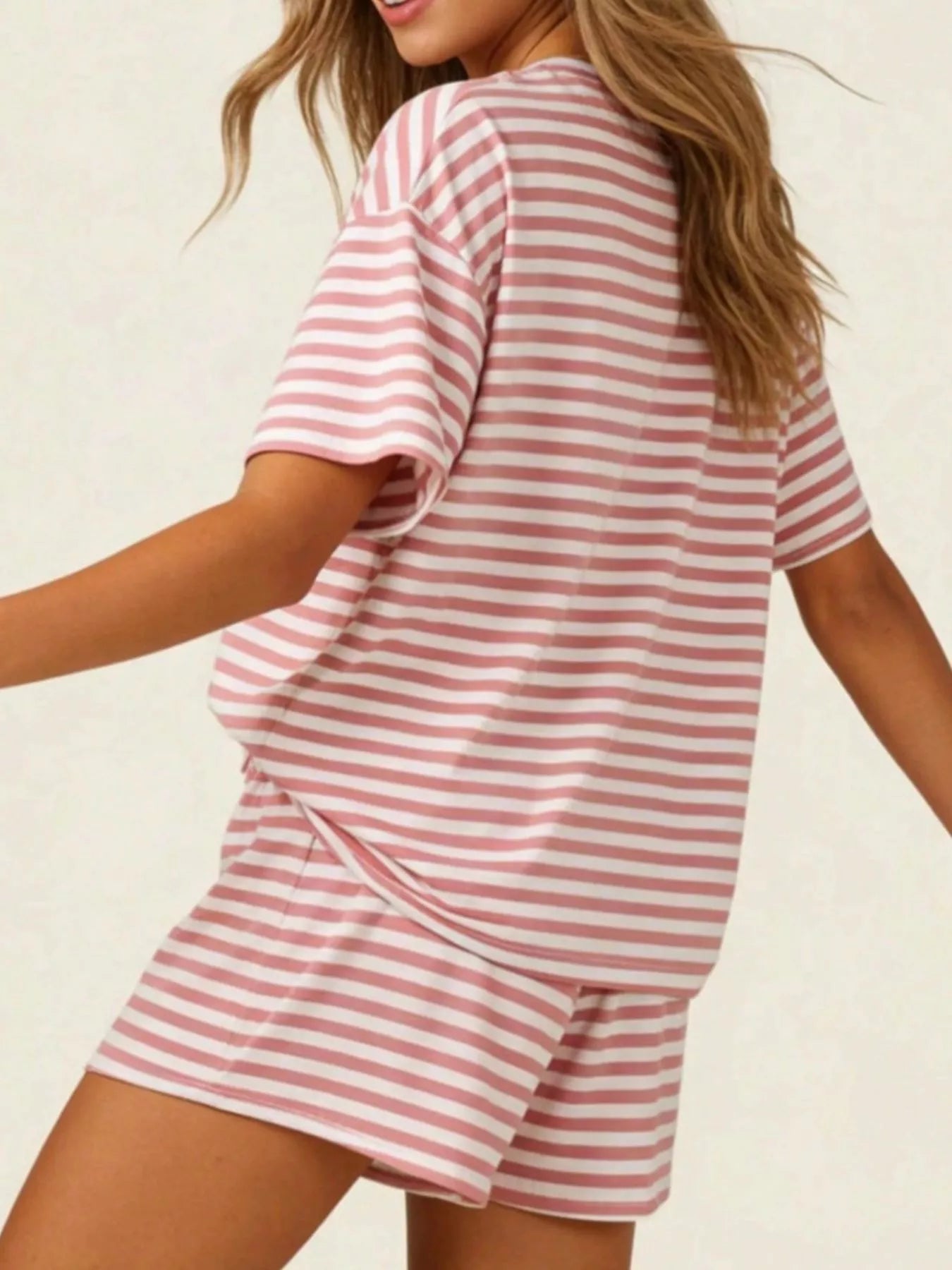 Hazel Blues® |  Striped Short Sleeve Tee and Drawstring Shorts Set