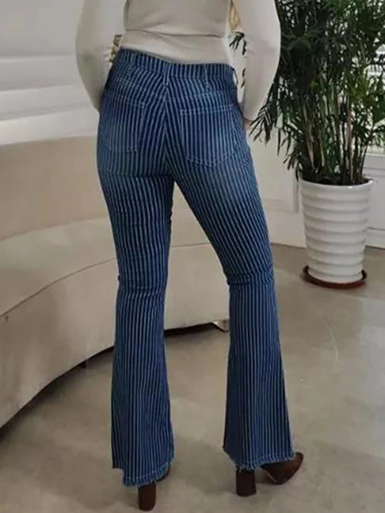 Hazel Blues® |  Striped Button Fly Flare Jeans
