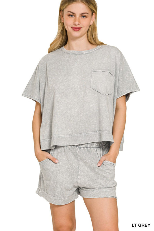 Hazel Blues® |  Zenana Halo Snow Washed Boxy Top & Shorts Set