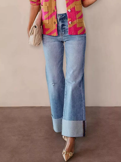 Hazel Blues® |  Distressed High-Waisted Flare Jeans