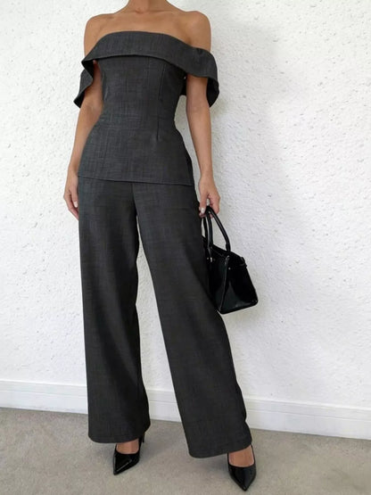 Hazel Blues® |  Off-Shoulder Top and Wide-Leg Pants Set