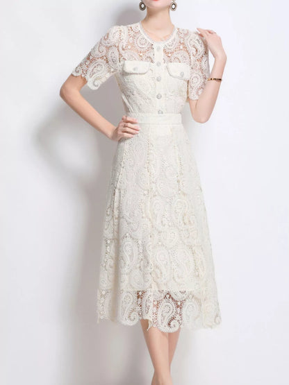 Hazel Blues® |  Lace Button Up Top and Skirt Set