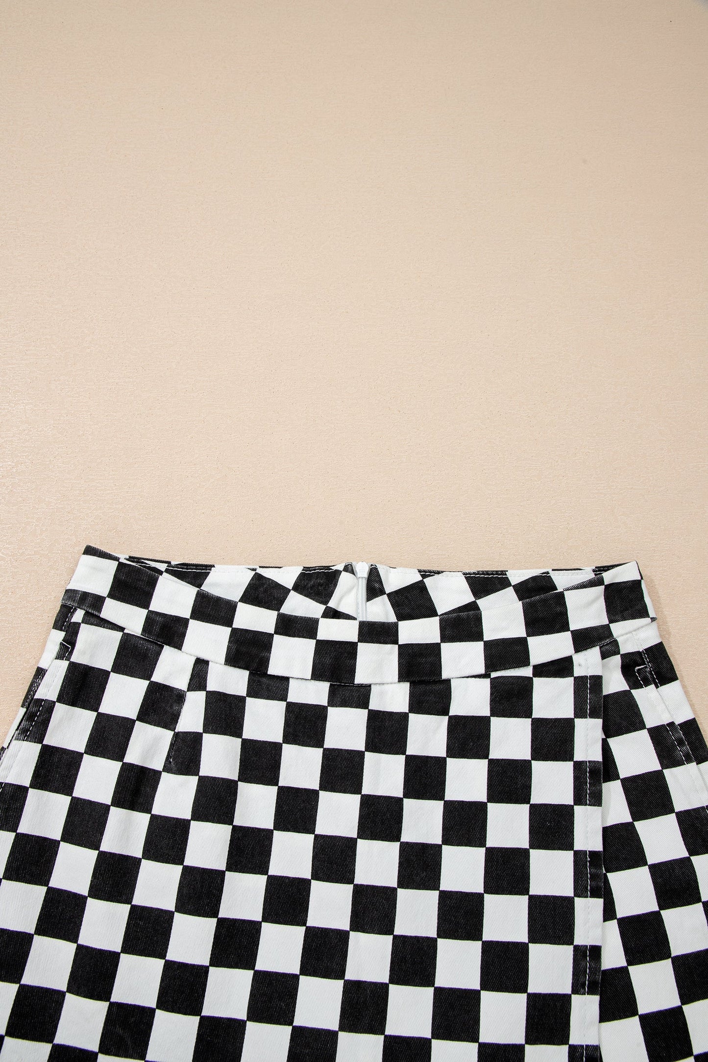 Hazel Blues® |  Black Checkered Print Overlap Denim Shorts