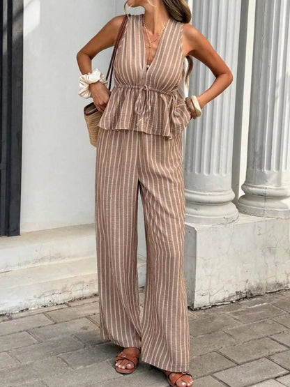 Hazel Blues® |  Striped Sleeveless Top and Wide Leg Pants Set